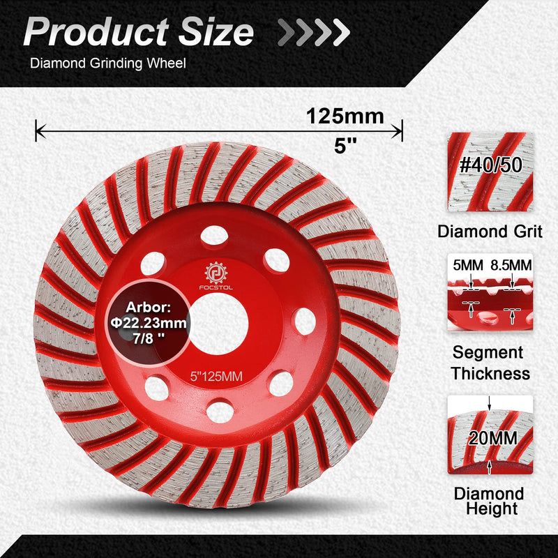 [Australia - AusPower] - Diamond Grinding Cup Wheel - 5''(125mm) Turbo Row Grinding Wheel for Concrete Granite Marble Masonry Artificial Stone for Angle Grinder 
