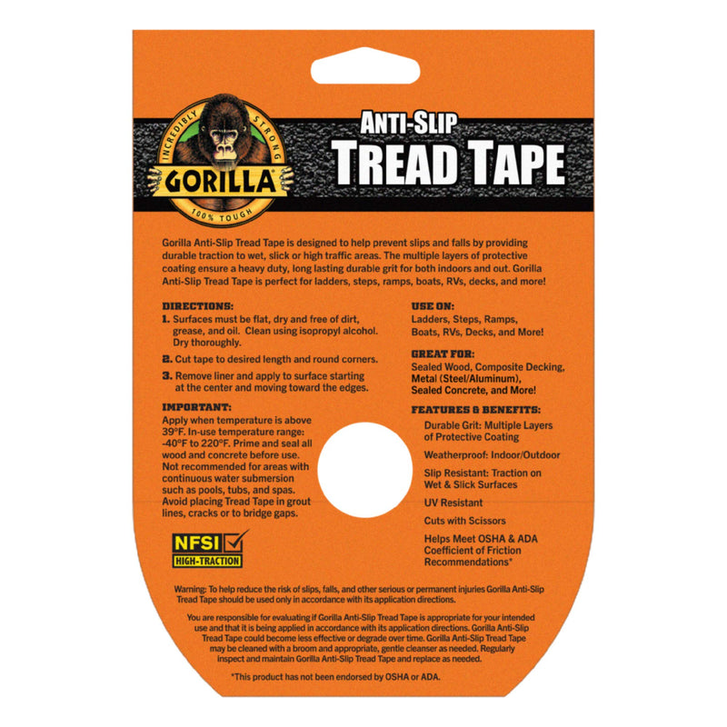 Gorilla Anti-Slip Tread Tape, 2" x 10' Roll, Black, (Pack of 1) 1 - Pack