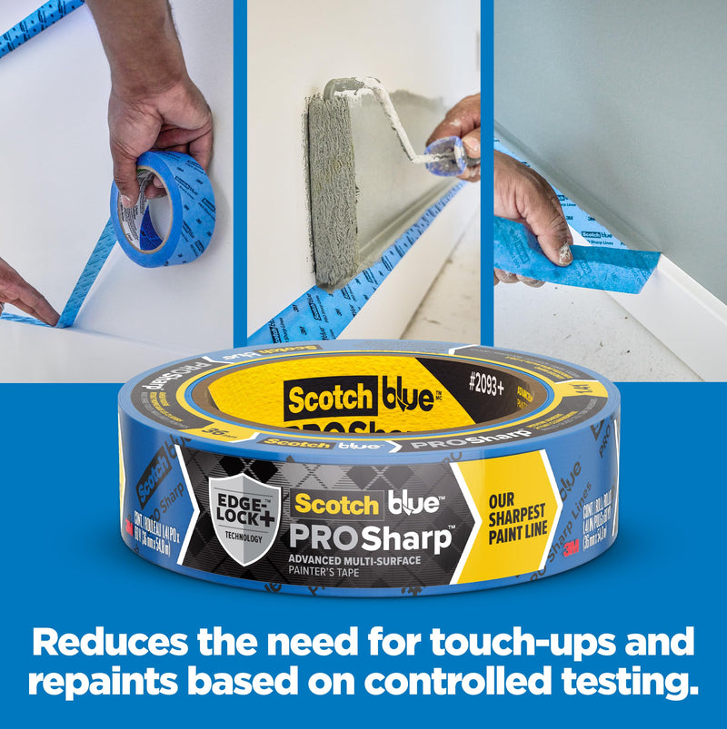 ScotchBlue PROSharp Painter's Tape 2 Inch Wide (1.88 in x 60 yd) 3 Rolls Blue Tape Protects Surfaces and Removes Easily, Edge-Lock Tape for Indoor and Outdoor Use (2093+-48AC3) 1.88 in x 60 yd