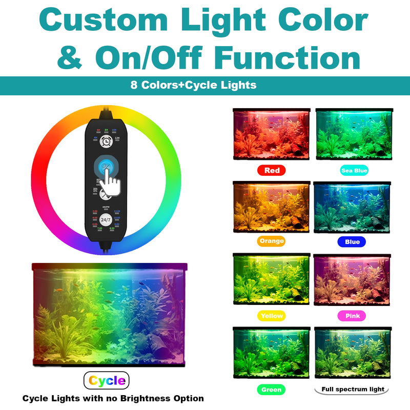 SEAOURA Submersible Aquarium Light for 20 to 35 Inch Fish Tank, 24/7 Cycle Fish Tank Light with Timer, Aquarium Plant Light with Full Spectrum+7 Single Colors, Auto On/Off, Adjustable Brightness 18.9 Inch length