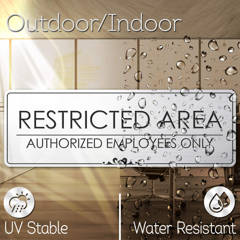 Restricted Area Authorized Employees Only Sign, Brushed Silver, Engraved, 3" x 9", Fade Resistance, Indoor/Outdoor Use, USA MADE By My Sign Center