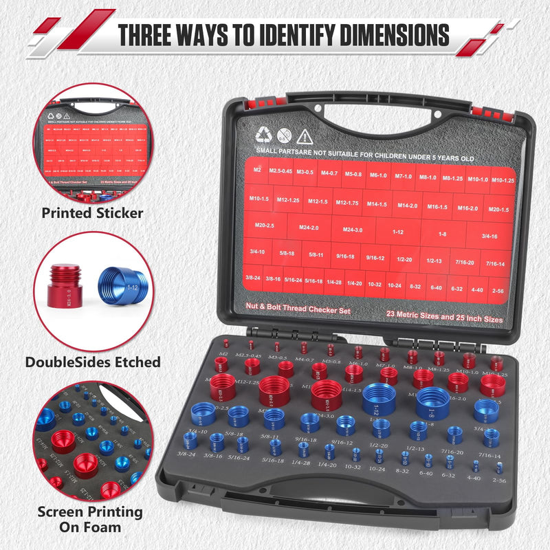 [Australia - AusPower] - 48Pcs Nut and Bolt Thread Checker Kit (25 Standard & 23 Metric), Detachable Bolt Size for Narrow and Tricky Spaces with Sturdy Case ScrewThread Gauge 
