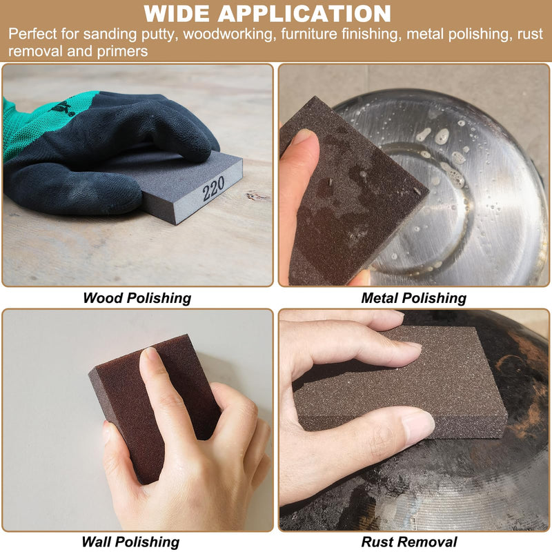 [Australia - AusPower] - 6 Pack 320 Grit Hand Sanding Block, Washable and Reusable Sanding Sponge Great for Pot Brush Pan Brush Sponge Brush Glasses Sanding Wood Sanding Metal Sanding (320 Grit) 