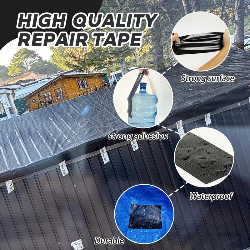 Black Awning Repair Tape,4INx25FT,Waterproof Repair Tape for Fabric,RV Awning,Tarp,Tent,Tarp,Tent,Sail,Underbelly,Boat Cover,Canvas,Outdoor Repair Patch,UVproof,Heavy Duty 4INX25FT