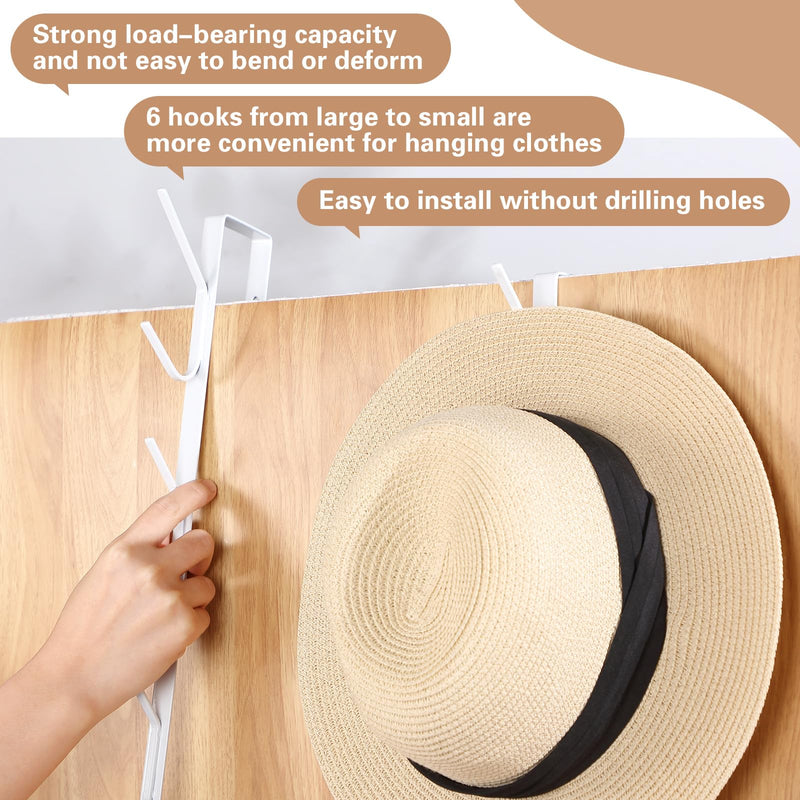 [Australia - AusPower] - Tandefio 2 Pack Over The Door Hook Hanger Comes with 6 Hooks from Large to Small 14'' Metal Over The Door Hooks Hanger for Hats Coat Scarf Purse Bags Scarf Keys and More (White) White 