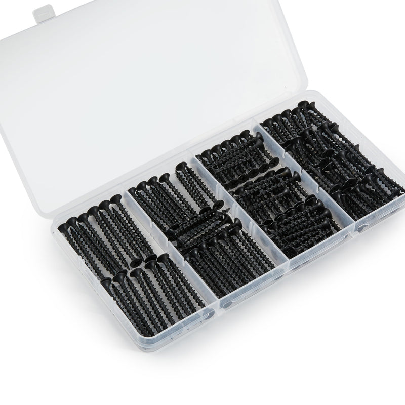 [Australia - AusPower] - #6 Black Wood Screws for Drywall, Drywall Screw Combo Kit, 166 Pieces Coarse Threaded Slate Screw Set, Phillips Groove Self-Tapping Drywall Screws 4 Sizes 1", 1-1/4", 1-5/8", 2" 