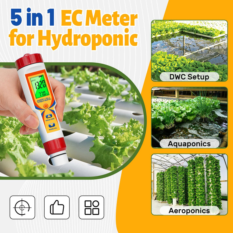 [Australia - AusPower] - Pool Water Tester 5 in 1 Digital Salt and pH Tester for Saltwater Pool Hot Tub Spas Multi-functional Salt pH TDS EC Meter for Swimming Pool Aquarium Hydroponics 5 in 1 Tester 