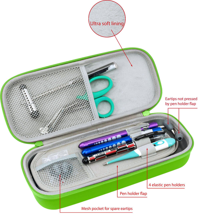 [Australia - AusPower] - ButterFox Premium Stethoscope Case with Divider and ID Slot for 3M Littmann Classic III, Cardiology IV Diagnostic and More Stethoscopes with Pocket for Nurse Accessories (Lime_Green_Puppy) 