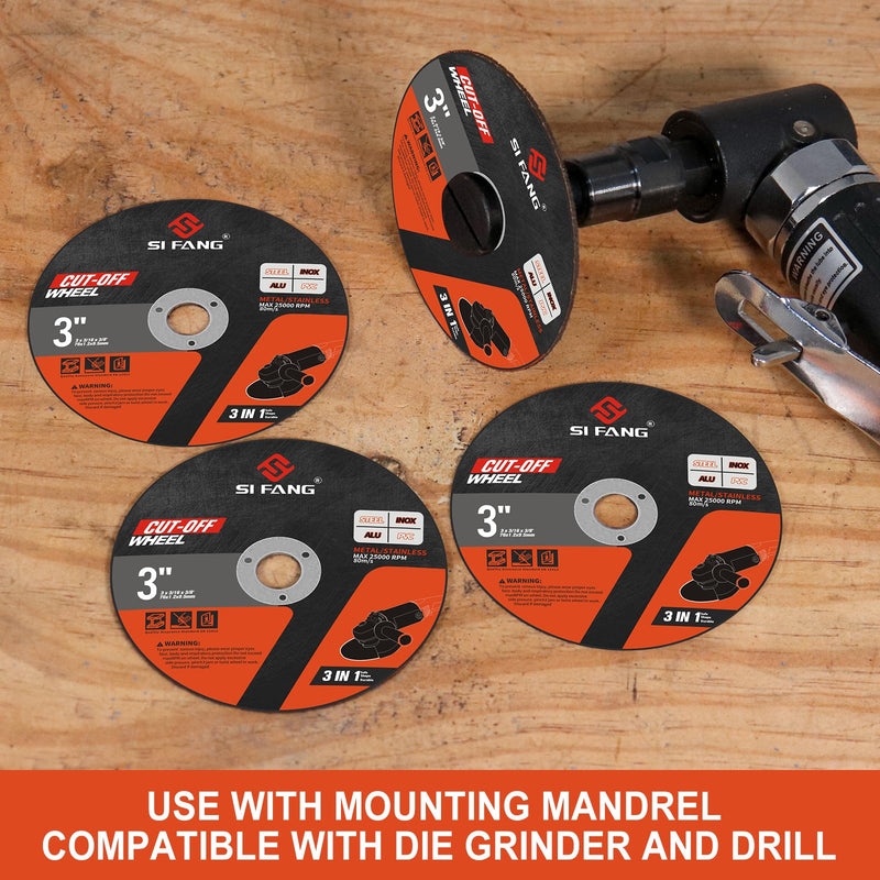 [Australia - AusPower] - 25Pcs 3 inch Cut Off Wheels with 1/4 in Mounting Mandrel Kit for Die Grinder, 3/8" Arbor Cutting Wheel with Pouch for Metal & Stainless Steel Rotary Tool Drill Attachment Cutter Discs 25Pcs 3" Cut Off Wheels + 1/4" Mandrel +Pouch 