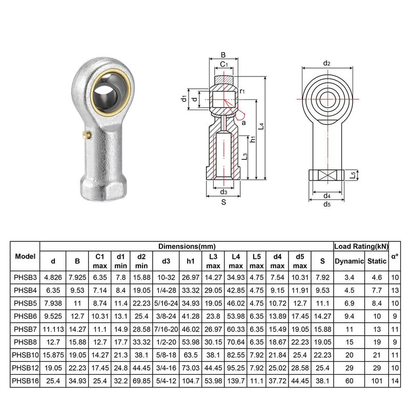 [Australia - AusPower] - uxcell PHSB6 Rod End Bearings 3/8-inch Bore Pre-Lubricated Bearings 3/8-24 Female Thread Right Hand 2pcs 3/8" 