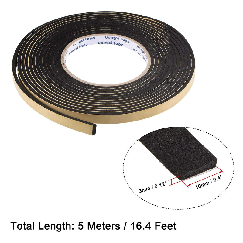 uxcell Sealing Foam Tape 10mm Wide 3mm Thick 5m/16.4ft Long, EVA Self Adhesive Weather Strip for Window Door Insulation 10mmx3mmx5m