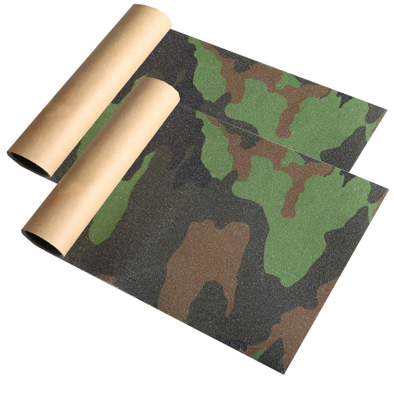 ZUEXT 9" x 33" Camo Skateboard Grip Tape Sheets 2 Pack, Bubble Free Waterproof Green Camouflage Scooter Grip Tape, Longboard Griptape, Sandpaper for Rollerboard Stairs Pedal Wheelchair Steps(84x23cm) Green Camo