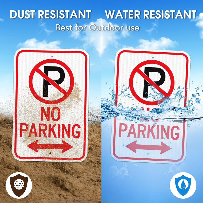 T&R (2 Pack) Large No Parking Signs, 18" x 12" Engineer Grade Reflective Sheeting, Rust Free Aluminum, Waterproof, Fade Resistant, 2 Pre-drilled Holes No Parking - 18" x 12" - 2 Pack