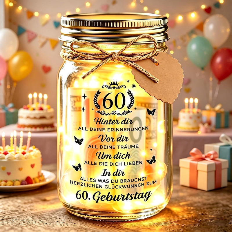 Johiux 60th Birthday Woman Man LED Bottle Light 60th Birthday Gift with Positive Potato Bee, Pocket Hug Positive Lucky Charm Bee Birthday Card Funny Money Gifts 60 Years Old