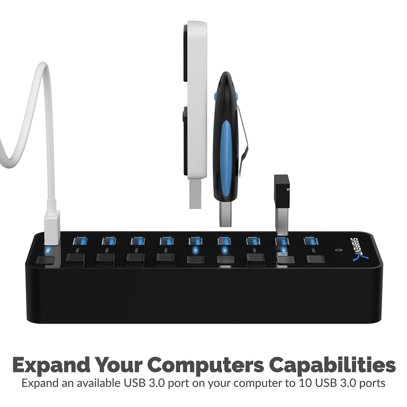 [Australia - AusPower] - SABRENT 10-Port 60W USB 3.0 Hub with Individual Power Switches and LEDs Includes 60W 12V/5A Power Adapter (HB-BU10) 