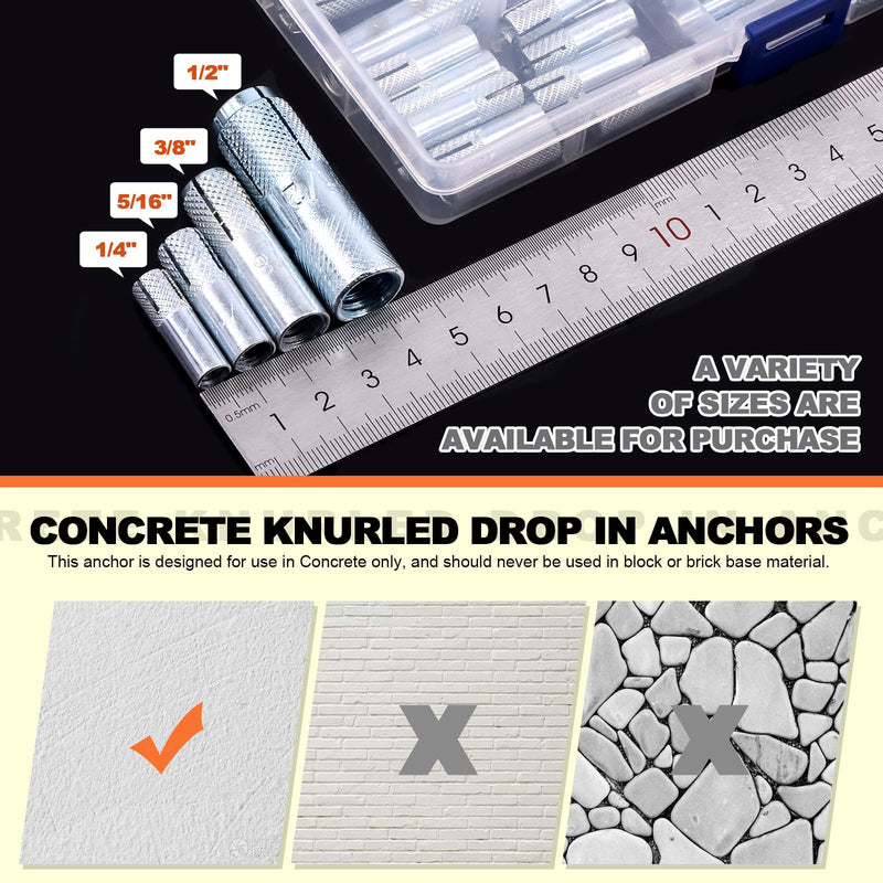 [Australia - AusPower] - 12 Pcs 3/8'' Premium Zinc Plated Carbon Steel Knurled Drop-in Anchor for Solid Concrete (3/8'') 3/8'' 