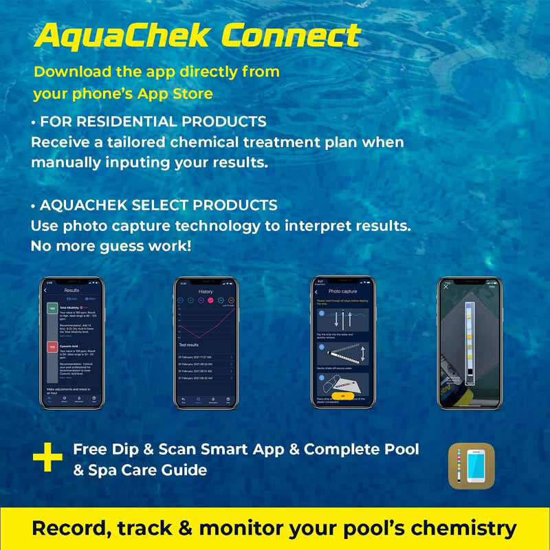 AquaChek Yellow 4-Way Pool and Spa Test Strips - 50 Yellow Test Strips - Swimming Pool Test Strips For pH, Free Chlorine, Total Alkalinity, and Cyanuric Acid - Quick and Accurate Results - Testing Kit 1-Pack