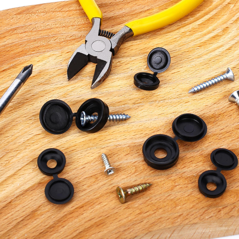 [Australia - AusPower] - 120 Pcs Screw Cover Caps, 4mm/5mm/6mm Plastic Hinged Screw Cover Caps Shutter Screw Caps Fold Screw Snap Covers, Snap Washer Covers Flip Tops(Black) 