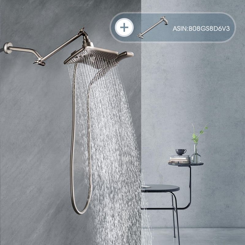 BRIGHT SHOWERS Shower Arm with Flange 10 Inches Solid Brass Shower Head Extension Arm, Wall Mounted Shower Pipe Arm for Rainfall Shower Head and Handheld Showerhead, Brushed Nickel Basic 10 Inch
