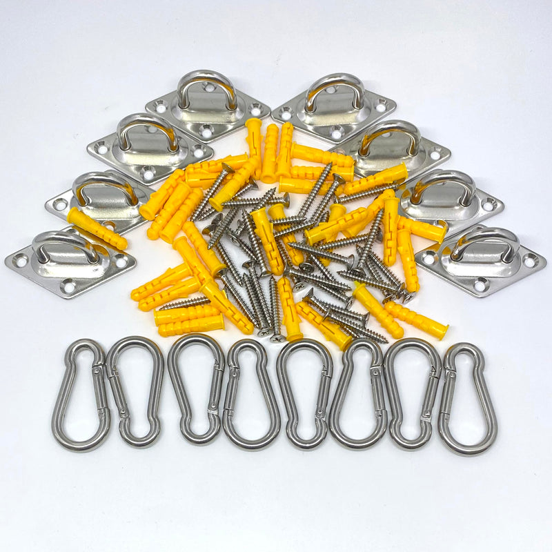[Australia - AusPower] - 8 Pcs 304 Stainless Steel 2.31 Inches Pad Eye Hooks and 8 Pcs 304 Stainless Steel Snap Hooks,Screw Ceiling Hooks,Outdoors String Lights Hangers,Shade Sail Hardware with Screws Anchors 2.3 Inches Rhombus Pad Eye with Snap Hooks 