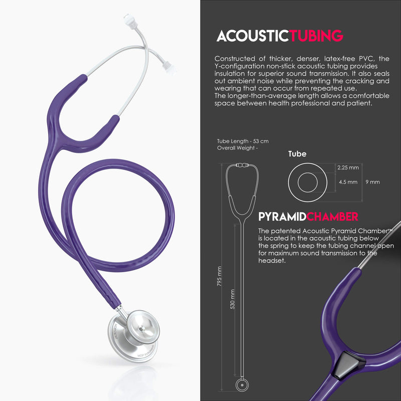 [Australia - AusPower] - MDF Instruments Acoustica Lightweight Stethoscope for Doctors, Nurses, Students, Silver/Purple tube + MDF LUMiNiX Illuminator Medical Professional Diagnostic Penlight 