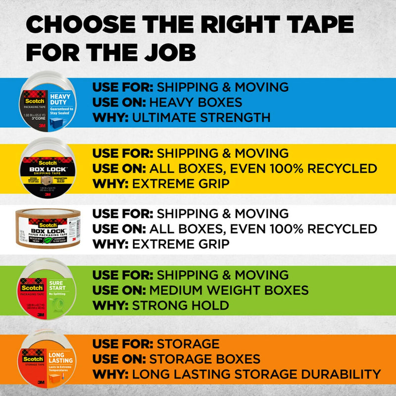 [Australia - AusPower] - Scotch Box Lock Packing Tape, Clear, Extreme Grip Moving Tape, 1.88 in. x 22.2 yd., 6 Packaging Tape Rolls with Dispensers 6 Rolls 