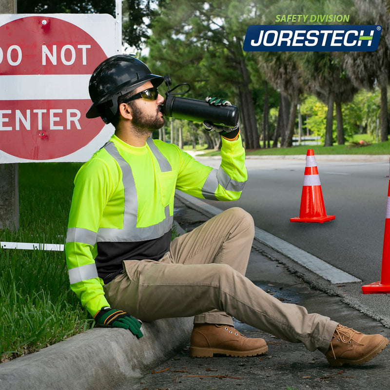 JORESTECH High-Visibility Long Sleeve Safety T-Shirt, ANSI/ISEA 107 Type R Class 3 Compliant, Black Bottom Design, Reflective Tape (TS-13) X-Large Lime/Dark Blue