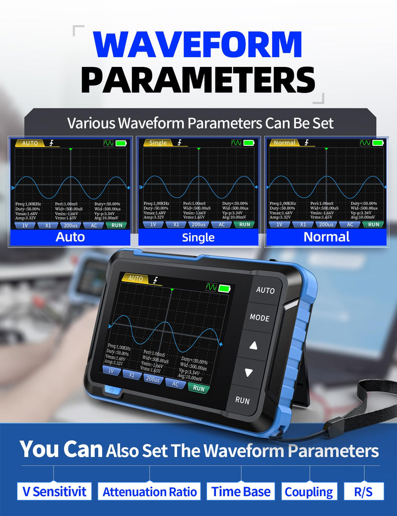 [Australia - AusPower] - FNIRSI DSO153 2 in 1 Handheld Oscilloscope/DDS Signal Generator, Digital Portable Automotive Oscilloscope with 2.8 inch TFT, 1MHz Bandwidth, 5MS/s Sampling Rate, Trigger Function Auto/Nomal/Single 