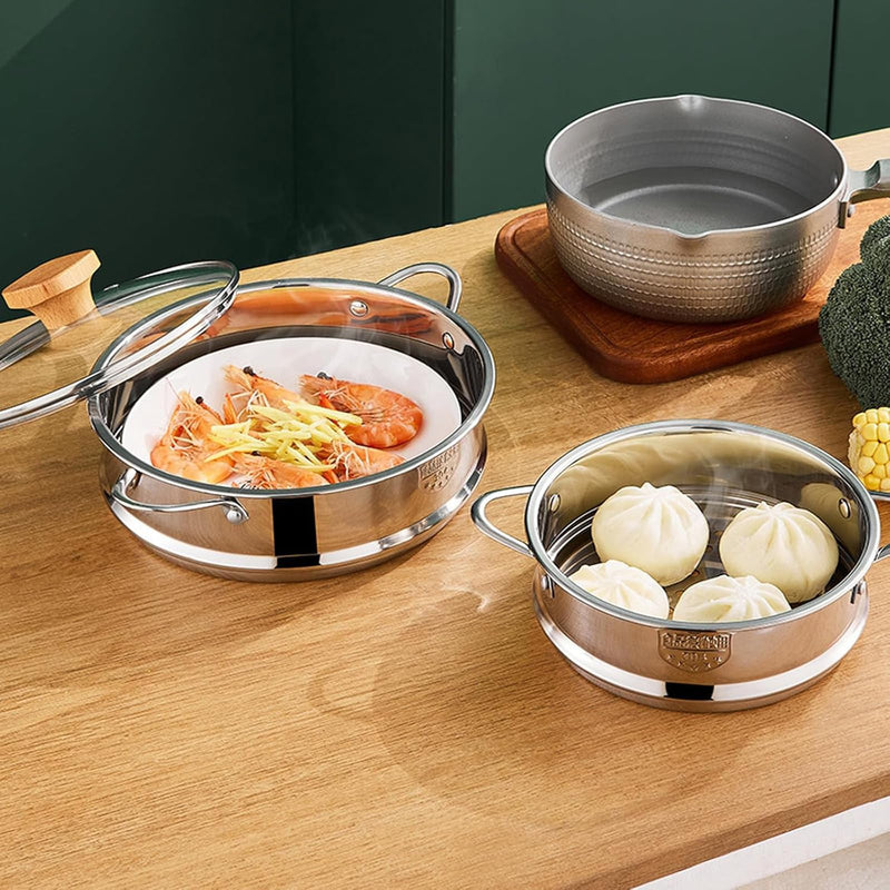 BinaryABC Stainless Steel Dumpling Steamer Basket for Pot,24cm Steamer Insert for Food Veggie Rice Noodle Roll (9.44INCH) 9.44INCH