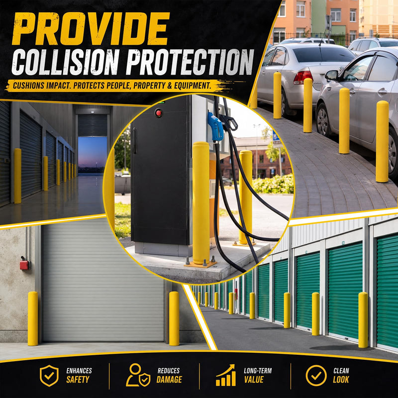 SATINIOR 2 Pack Neoprene Safety Bollard Cover, 0.16" Thick Fits up to 60 x 7 Heavy Duty Flat Top Bollard Post Sleeve with Drawstring, Safety Cover for Parking Lot Garage Warehouse Dock, Yellow 60 x 7 Inch