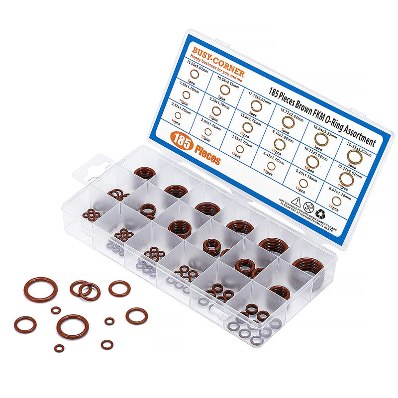 [Australia - AusPower] - BUSY-CORNER 185 Pieces FKM Brown O-Ring Kit,75A Durometer,18 Kind AS-568 Standard Sizes,ID 2.57mm-20.22mm Thickness 1.78mm 2.62mm 3.53mm 