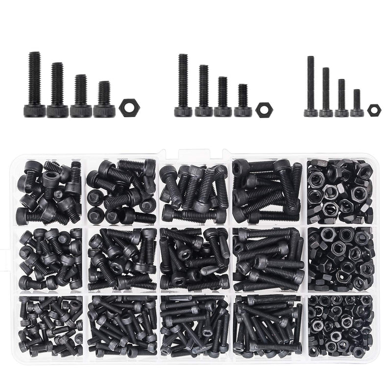 [Australia - AusPower] - DYWISHKEY 500 Pieces M3 M4 M5, 12.9 Grade Alloy Steel Hex Socket Head Cap Bolts Nuts Assortment Kit with Hex Wrenches 