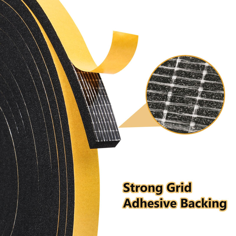 [Australia - AusPower] - Weather Stripping Door Seal Strip (1/2 Inch X 1/4 Inch X 16Feet), Strong Adhesive, Lightproof, Soundproof, Weatherproof Foam Tape Insulation for Sliding Door, Front Door Frame, Windows- Black 1/2 Inch X 1/4 Inch X 16Feet 