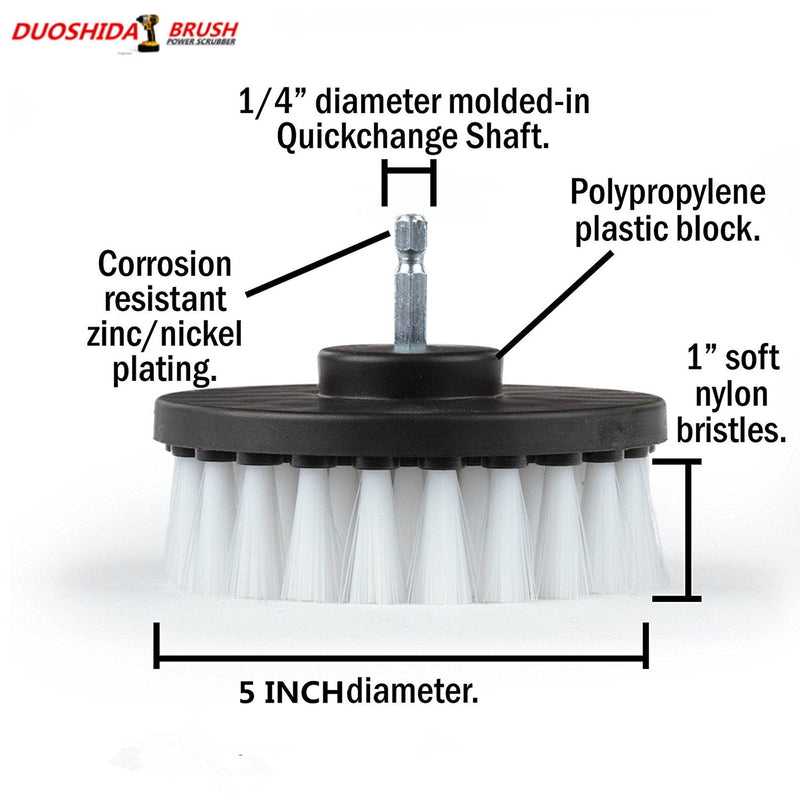 [Australia - AusPower] - Drill Brush 5 inch Soft Bristle White Quick Change Shaft 