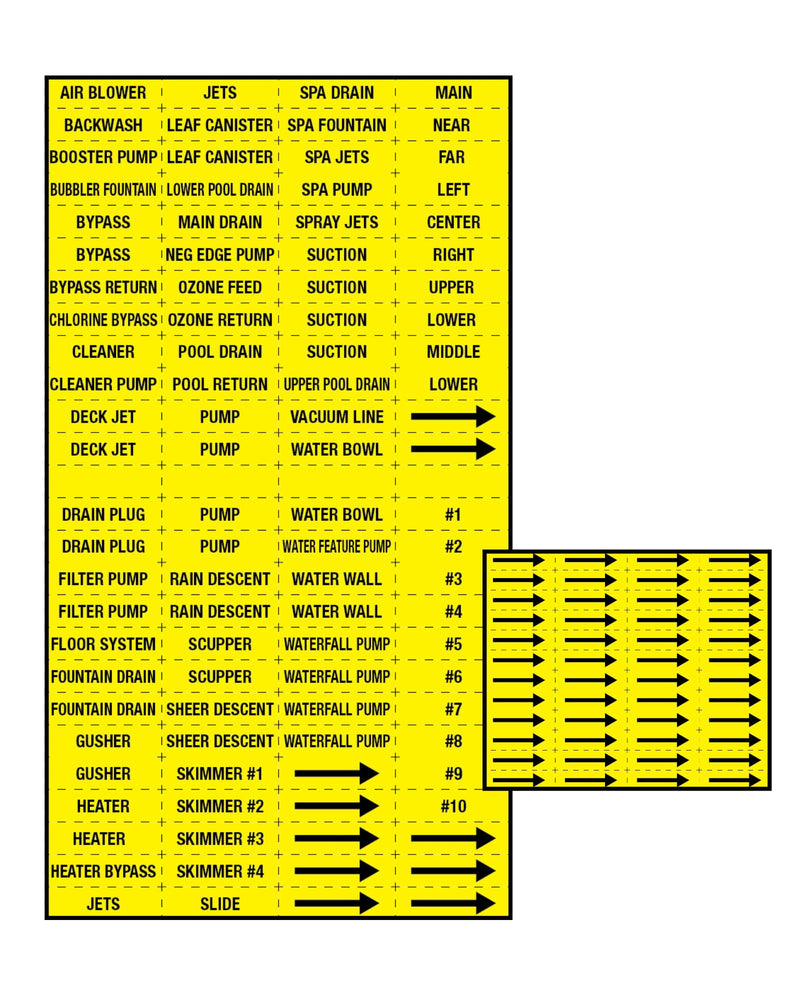 Swimming Pool Pipe and Equipment Identification Sticker Kit,Premium Grade-Sheet Form Pool/Spa Marker Kit (Yellow)