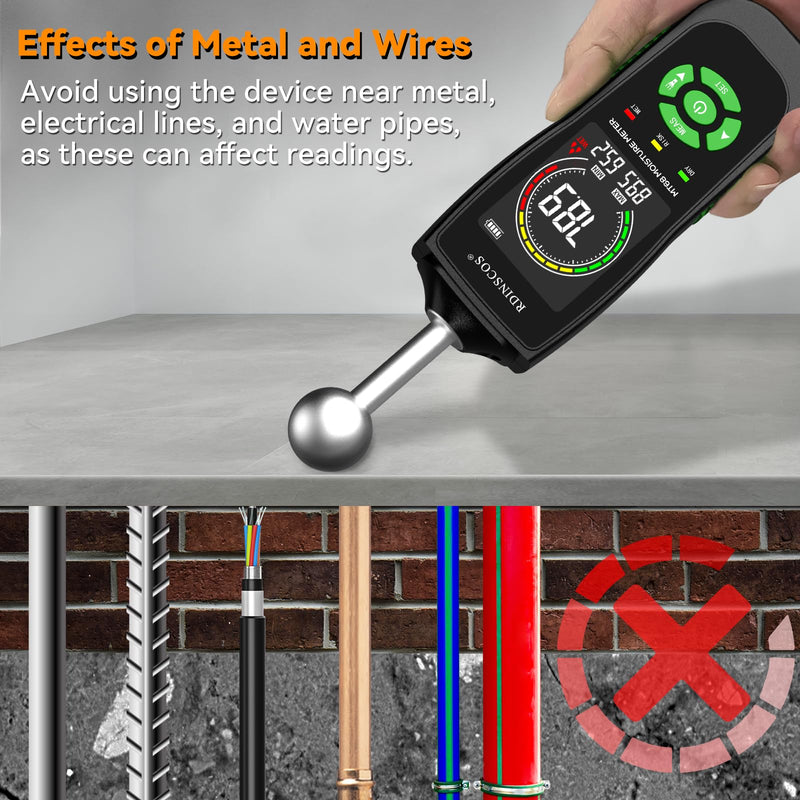 RDINSCOS Ball Probe Moisture Meter Non-Invasive Digital Moisture Detector with 40 mm Depth, Flashlight, LCD Display MT68