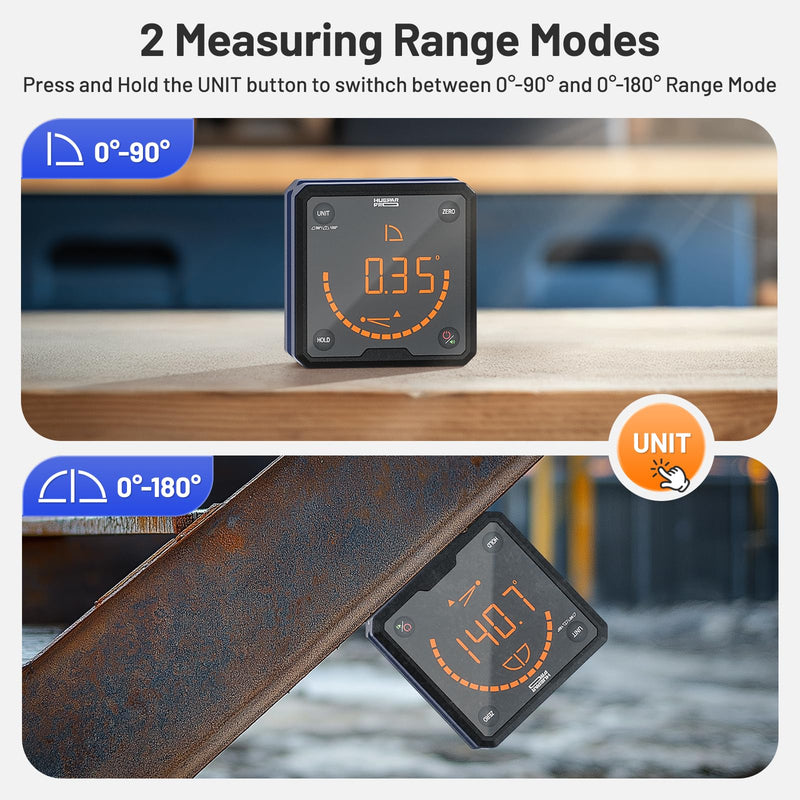 [Australia - AusPower] - Huepar Pro Protractor Digital Inclinometer with V-Groove Magnetic Base and Backlit LCD Electronic Table Saw Try Square for Construction, Woodworking, Engineering 