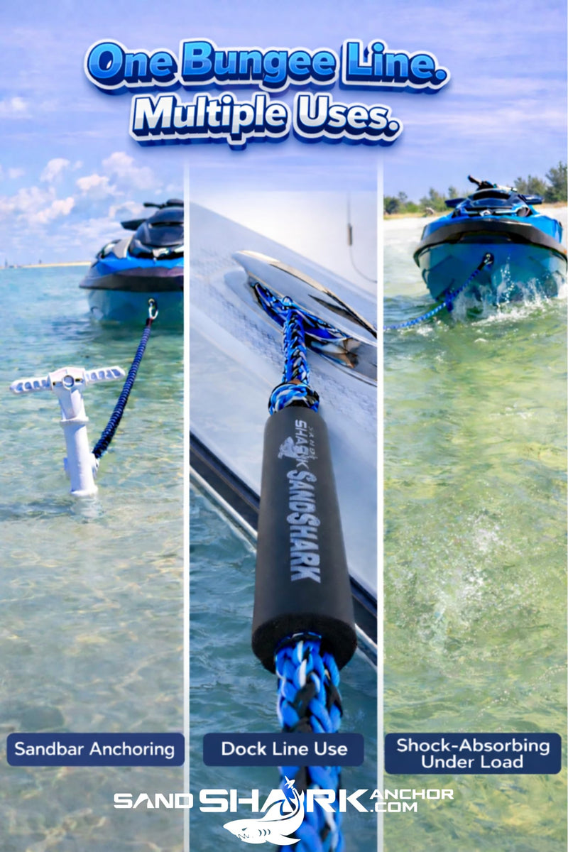 SandShark Premium Anchor Bungee Dock Line. Boat Accessories Anchor Line Absorbs Shock to Anchors and Docks w/Stainless Steel Clip - Neon Green - 7-14ft