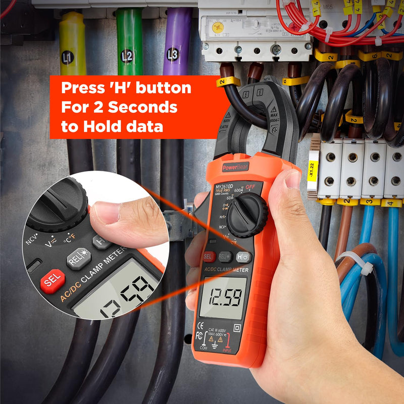 [Australia - AusPower] - PowerBear Digital Clamp Meter Multimeter 6000 Counts for AC/DC Current & Voltage, Auto-ranging Amp Tester, Measures Resistance, Capacitance, Continuity, TRMS, Temperature, NCV Detection 