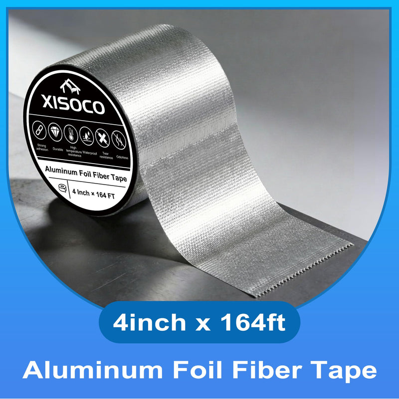 4Inch × 164FT Aluminum Foil Fiber Tape, for Duct Work, HVAC Fiberglass Heat Shield Tape, Greenhouse Sealing Tape, Heavy Duty Waterproof Silver Aluminum Foil Fiber Seal Tape 4INCH×164FT