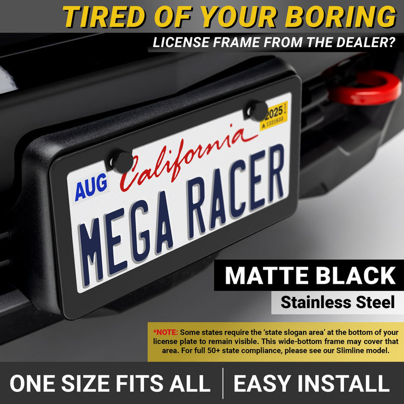 Premium Matte Black License Plate Frames – 2 Pack, Rust-Free Stainless Steel, Rattle-Free, Universal with Screw Caps, Slim-Top Design, Thin Rigid Metal Front & Rear Car Tag Holders - for Men & Women 2 Piece