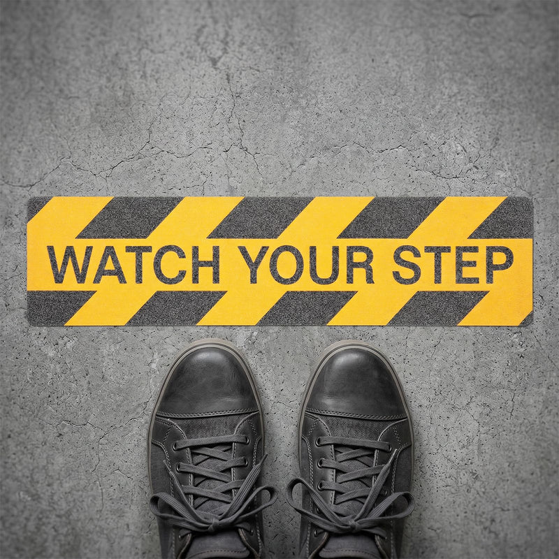 12 Pack Watch Your Step Sticker 6x24 Inch, Watch Your Step Sign Floor Decals, Anti-Slip PVC Stair Stickers, Waterproof Abrasive Tape for Wet Floor Caution, Indoor Outdoor Safety