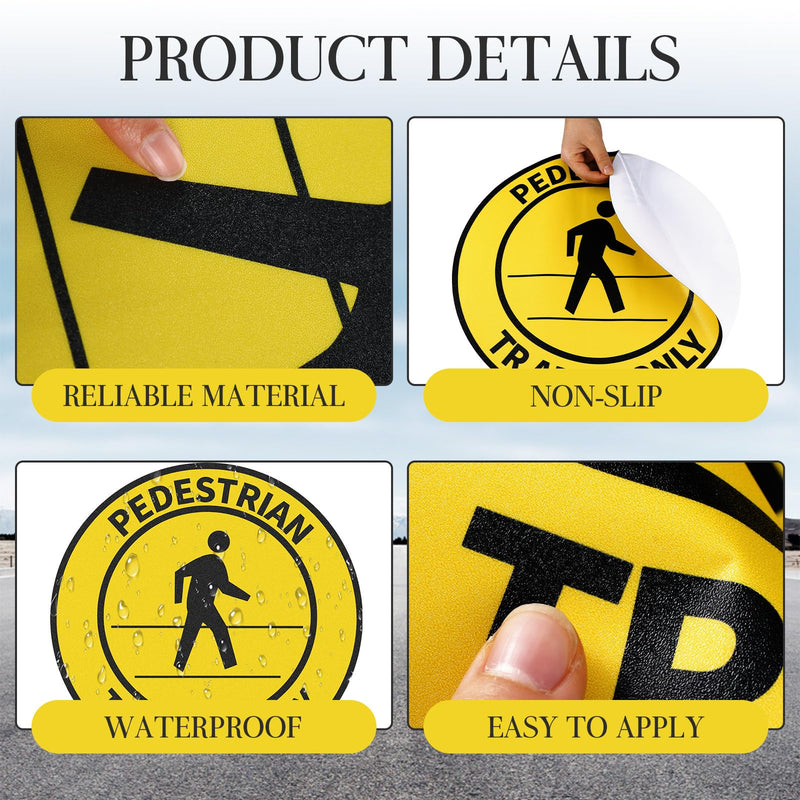 5 Pack Pedestrian Traffic Only Sticker Sign 17 Inch Round Pedestrian Safety Caution Sign Peel and Stick Adhesive Vinyl Anti-slip Floor Sticker 5 Non-reflective