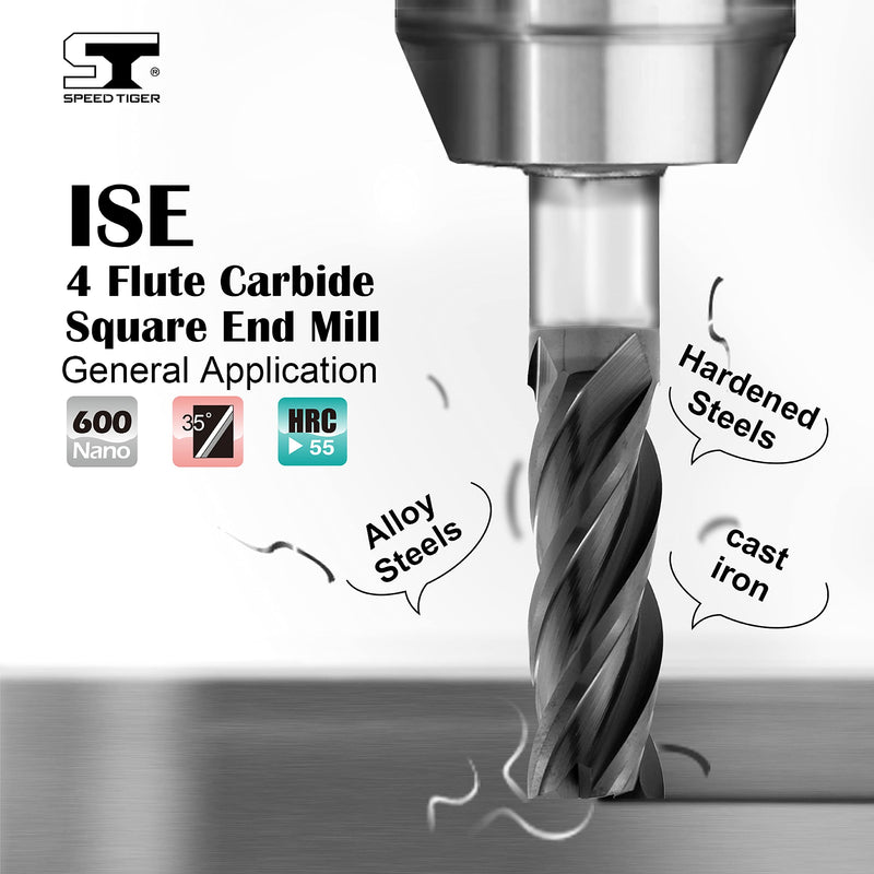 [Australia - AusPower] - SPEED TIGER Micrograin Carbide Square End Mill - 4 Flute - ISE1/4"4T (5 Pieces, 1/4") - for Milling Alloy Steels, Hardened Steel, Metal & More – Mill Bits Sets for DIYers & Professionals 5 1/4 in 