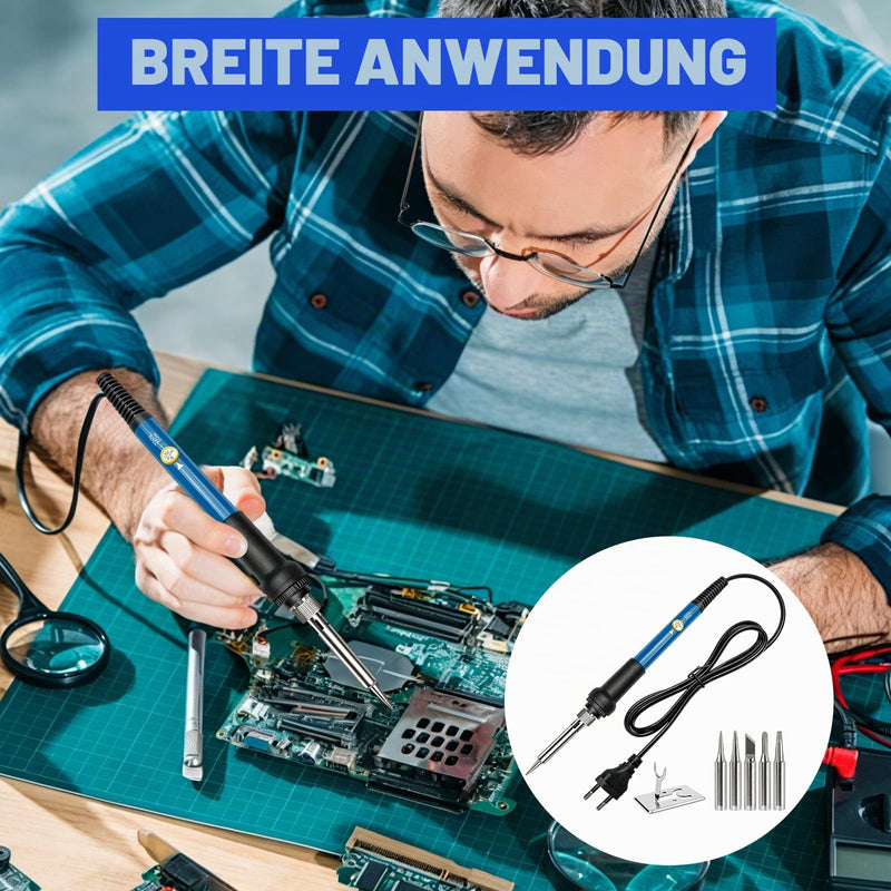 Soldering Iron Set 60 W, Soldering Station with LCD Display, Adjustable Temperature 180-500 °C, Quick Heating Soldering Device with On/Off Switch, 5 Soldering Tips, Solder, Stand for Electronics