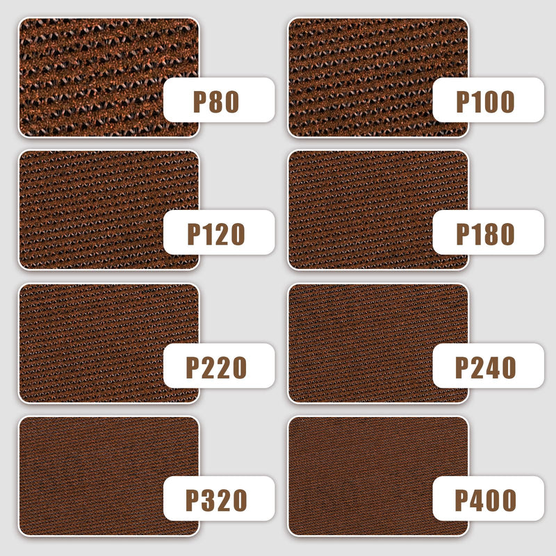 Pack of 50 Sanding Sheets 125mm 80-320 Grit Mesh Sandpaper | Sanding net for 125 mm random orbital sanders, efficient dust removal 80/120/180/240/320 grit 125 net