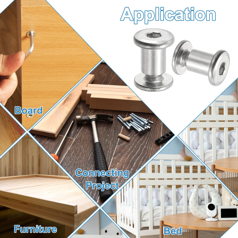 [Australia - AusPower] - PATIKIL Hex Chicago Screws, 10 Set Binding Screw Posts M6 x 60 mm Connecting Hex Drive Socket Cap Bolt Nuts for Scrapbook Leather Belt Album Photo Furniture Repair, Silver 
