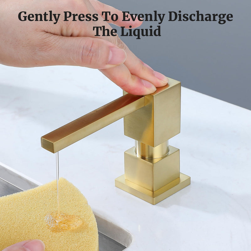 Sink Soap Dispenser for Kitchen Sink (Brushed Gold), All Brass Built-in and Refill from Top Design,Metal Hand Soap & Dish Soap Copper Pump Gold Brushed