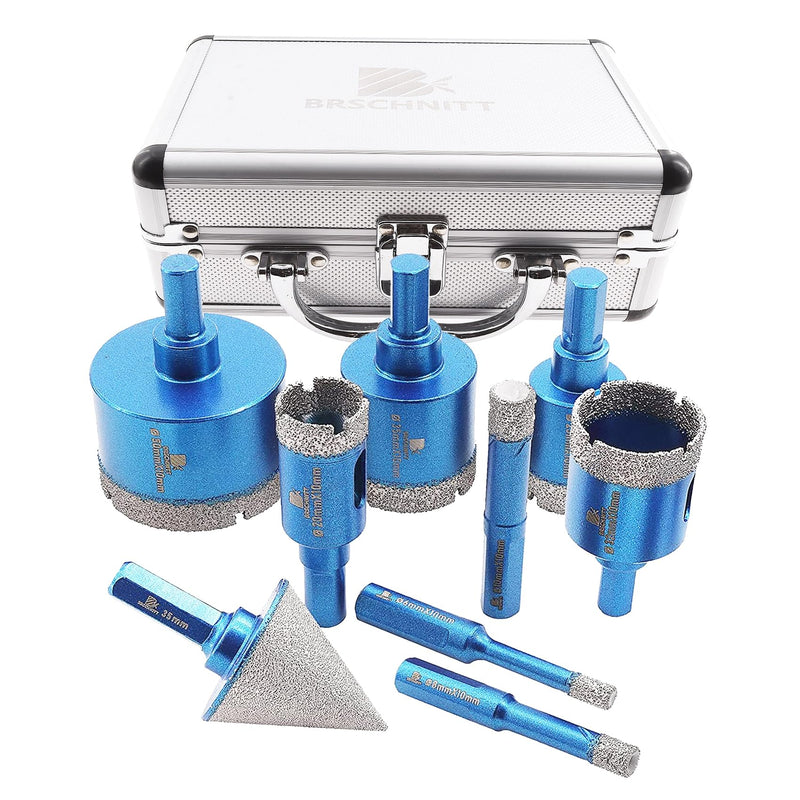 Diamond Core Drill Bit Set - 9pcs Hole Saw Kit for Porcelain Tile, Ceramic, Marble, Granite Drilling, 6/8/10/20/25/32/35/50mm Bits & 1 3/8" Chamfer Bit