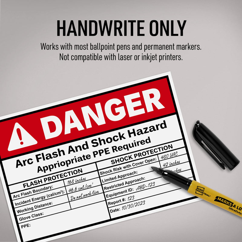 Avery Arc Flash/Shock Danger Labels, Waterproof, UV Resistant, Preprinted, Handwrite-Only, 3.5" x 5", 8 Warning Decal Labels 3.5" x 5" 8 labels
